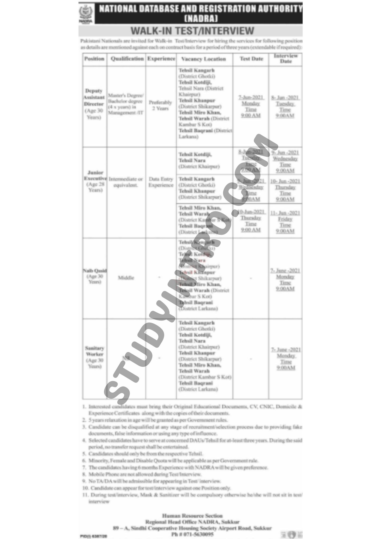 Government Jobs in NADRA 2021