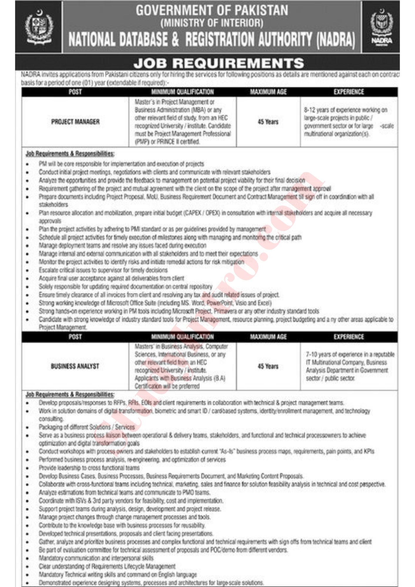 Government Jobs in NADRA 2021