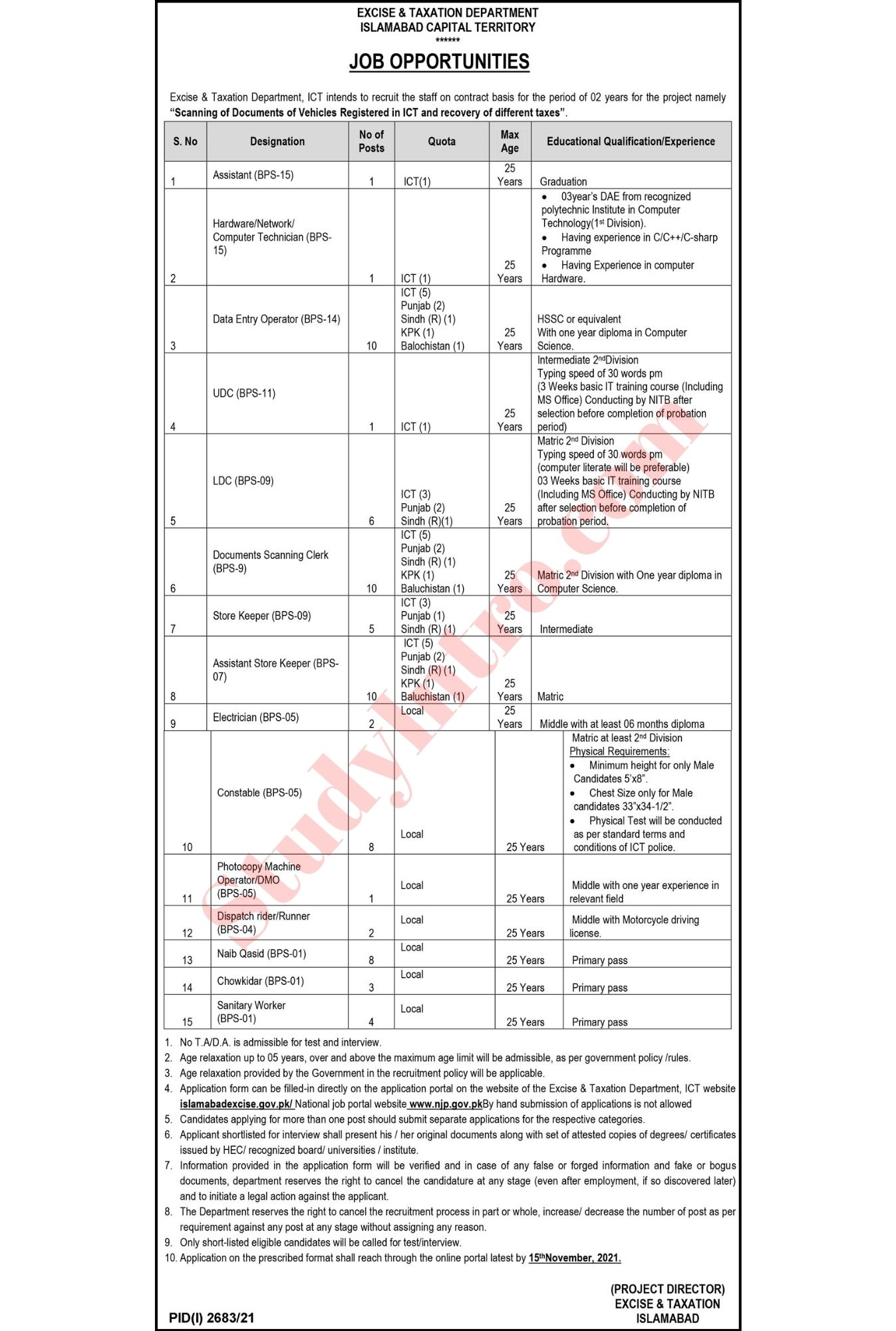 Govt Jobs in excise and Taxation department 2021-Apply Now