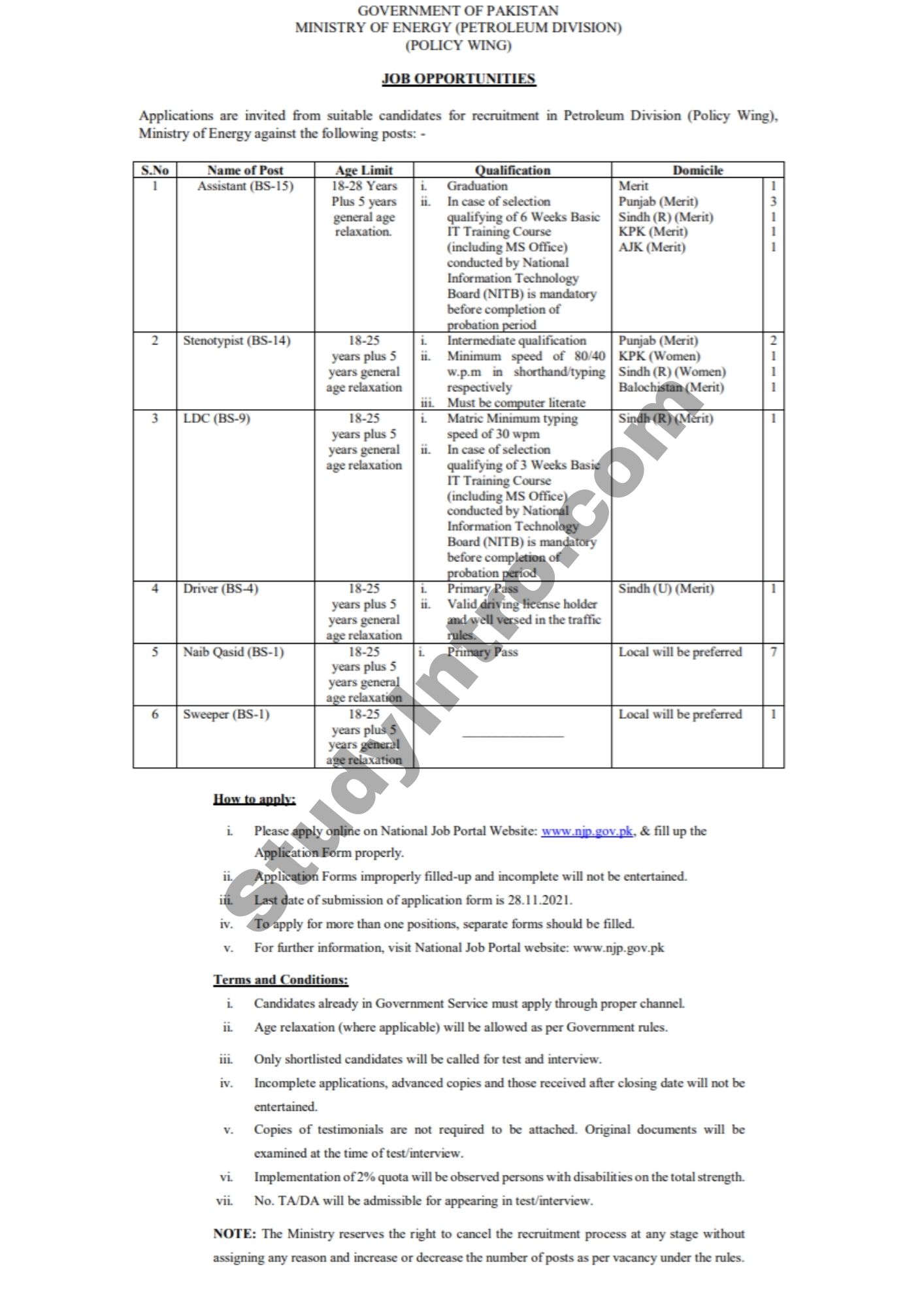 Jobs Opportunities in Petroleum Division Ministry of Energy 2021