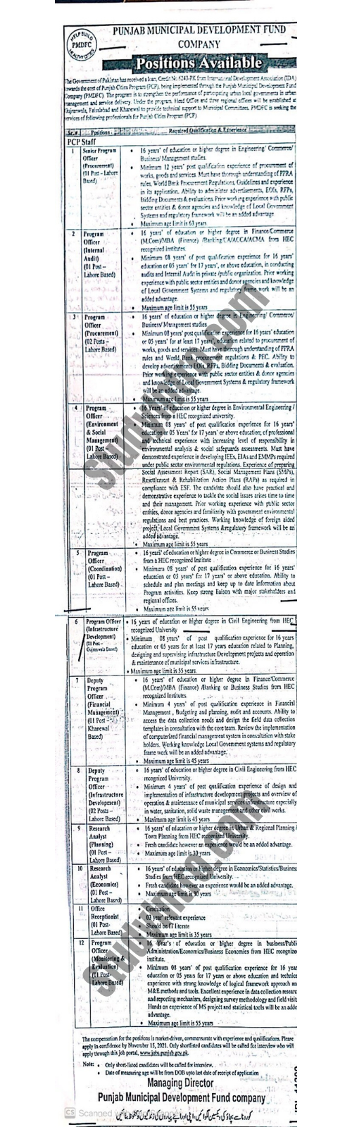 Jobs in Punjab Municipal Development Fund Company 2021