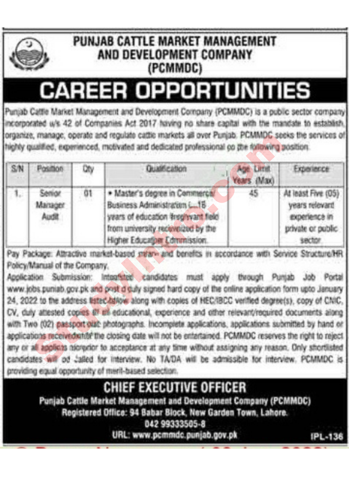 Senior Manager Jobs in PCMMDC 2022-Apply Now
