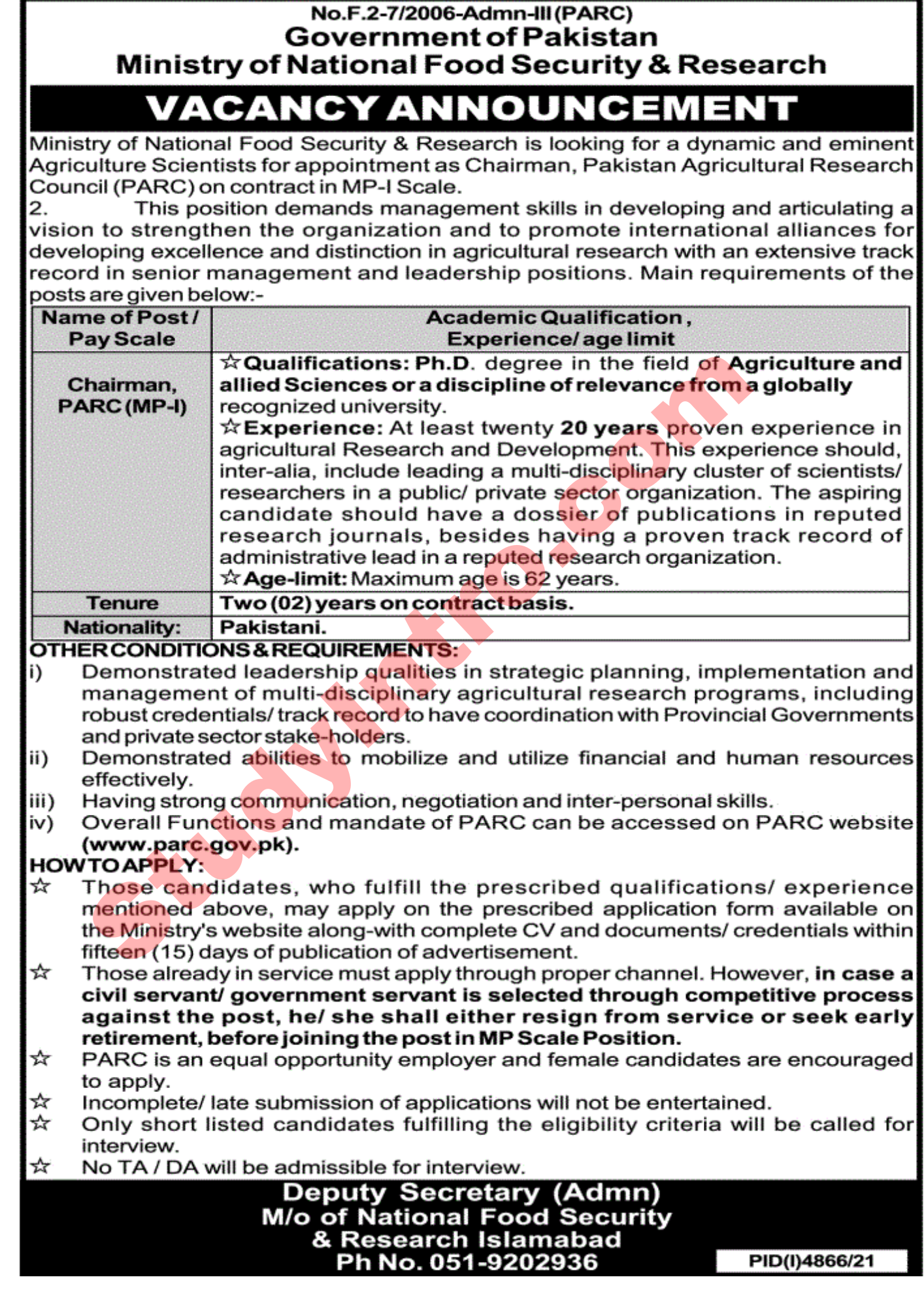 Govt Jobs in National Food Security and Research 2022