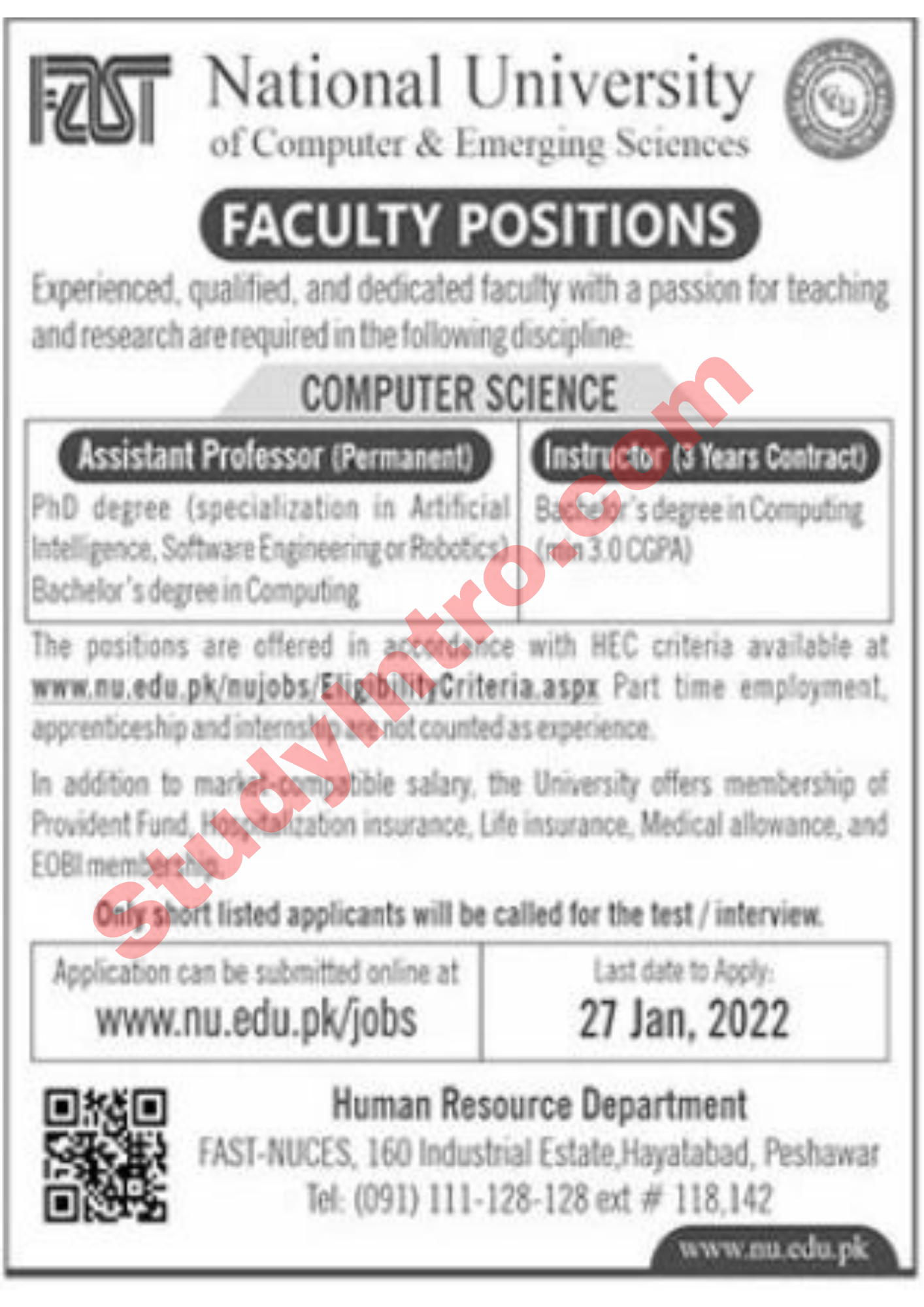 Government Jobs in Peshawar -NUCES Jobs 2022