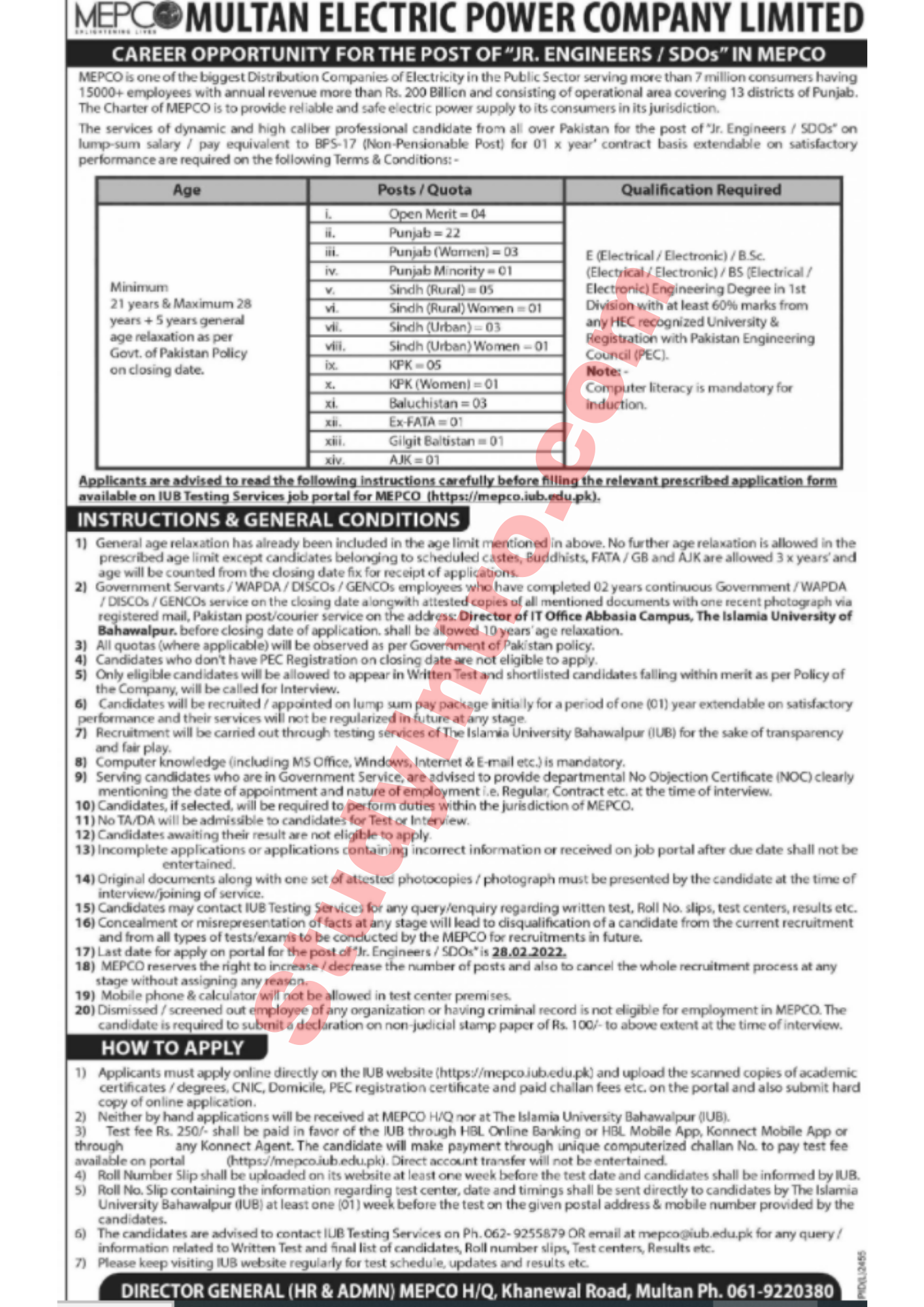 Latest Jobs in Multan Electric Power Company limited 2022