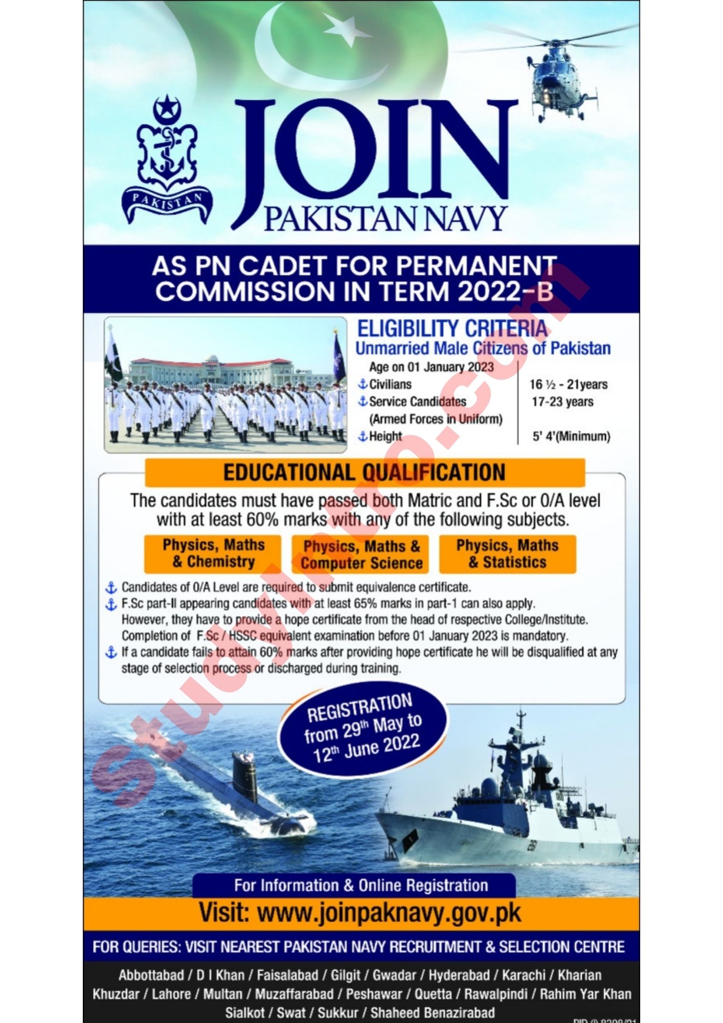 Join Pakistan Navy as PN Cadet 2022-B