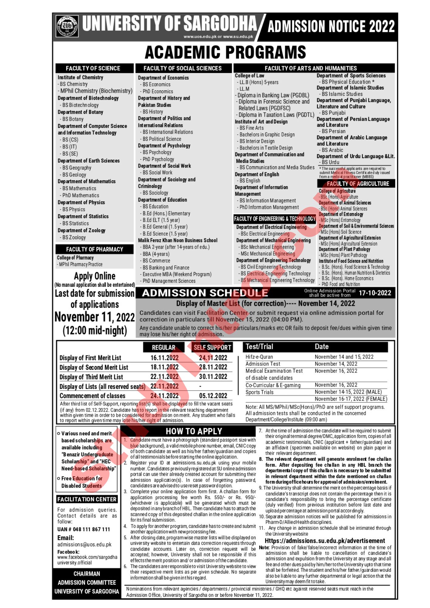 Admissions are Open in University of Sargodha Fall-2022-Apply Now