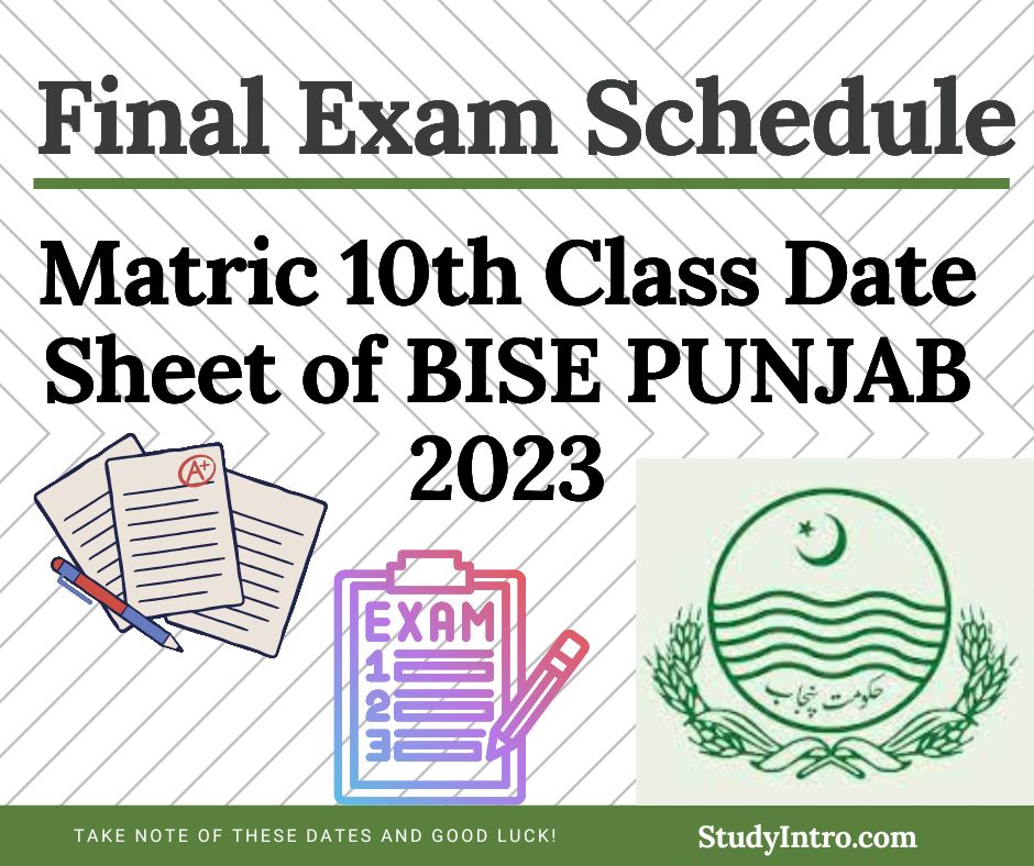 Matric 10th Class Datesheet of BISE PUNJAB 2023