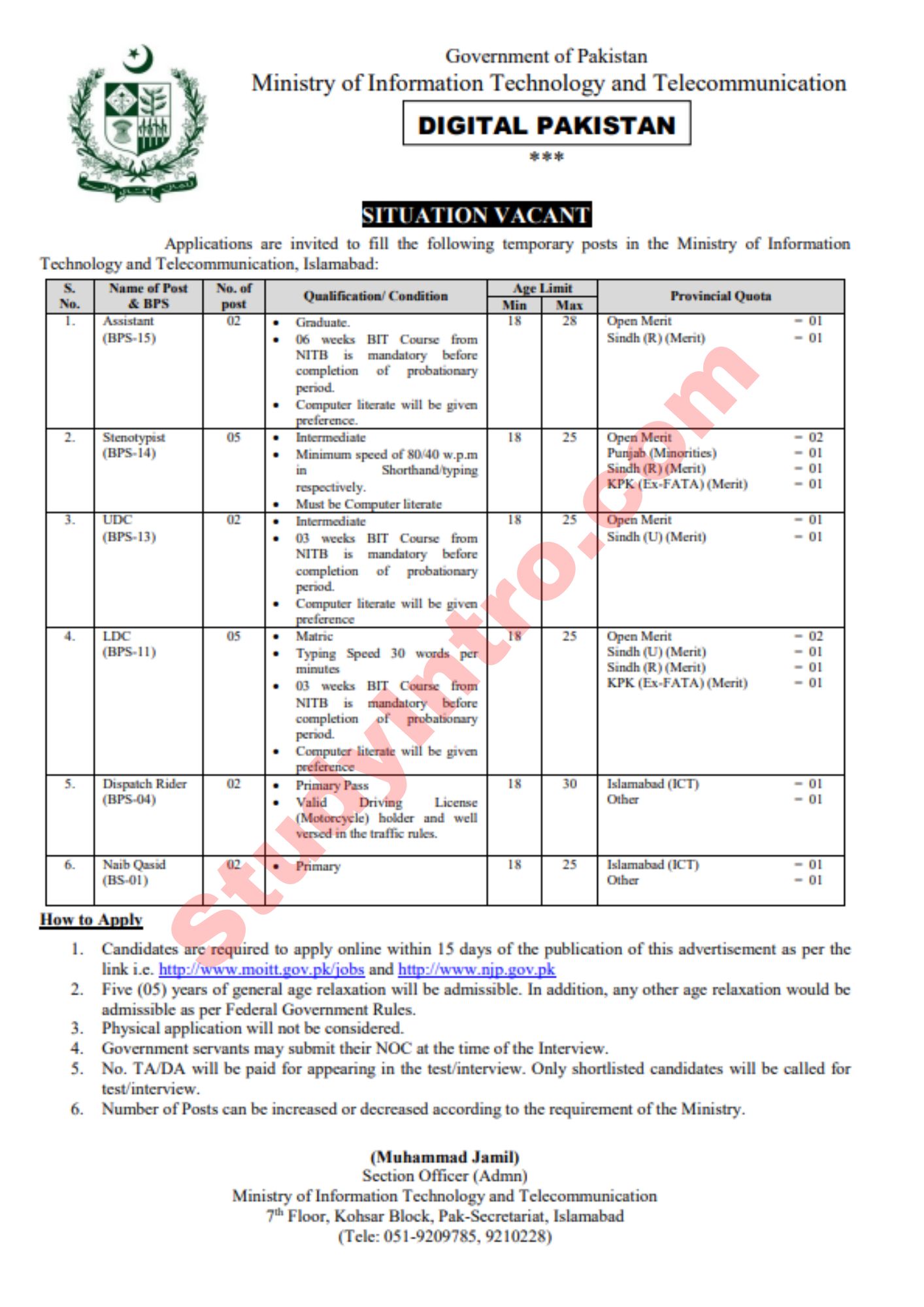 Latest Jobs in Ministry of Information Technology 2023-Apply Online