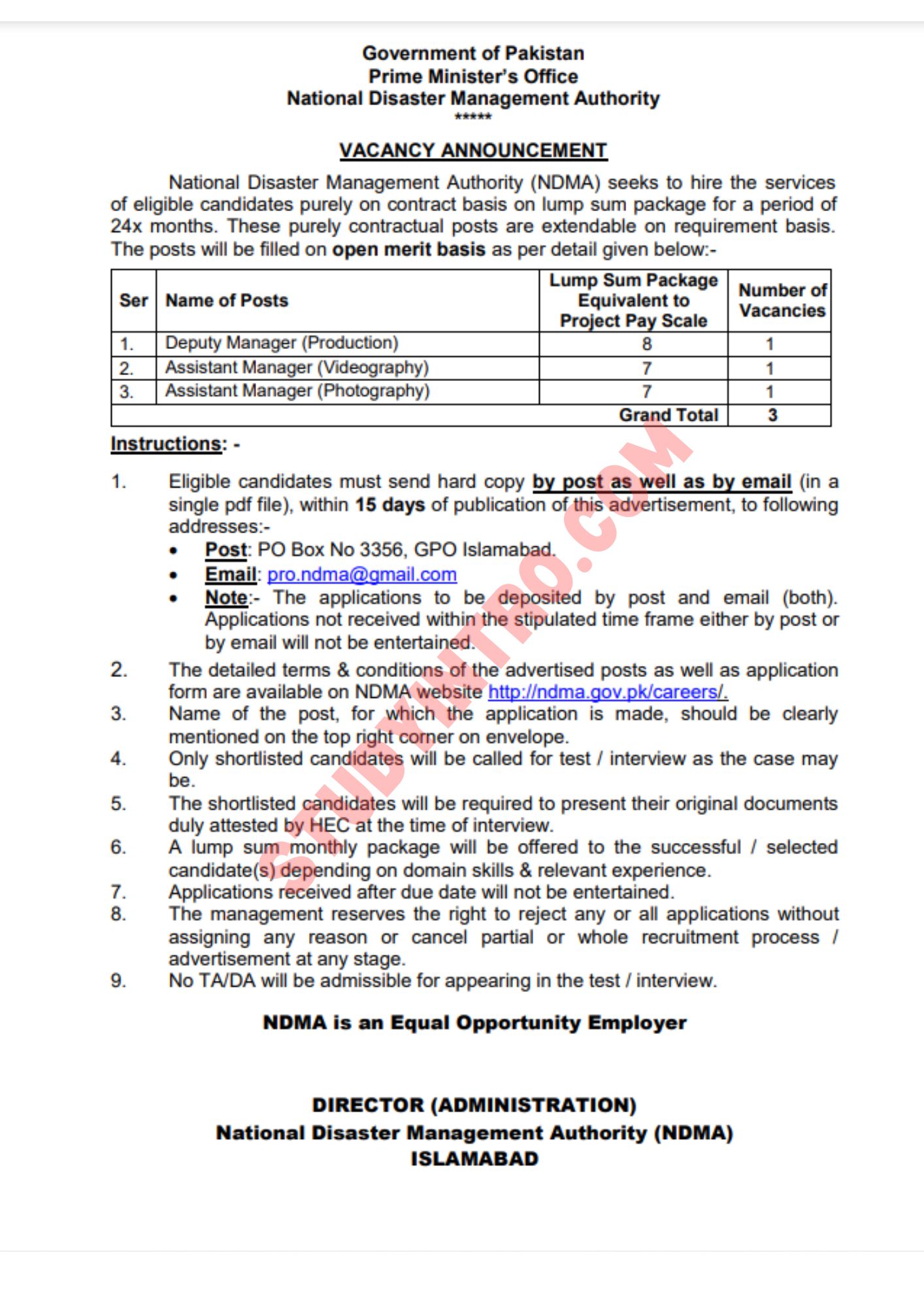New Jobs in National Disaster Management Authority 2024-Apply Now